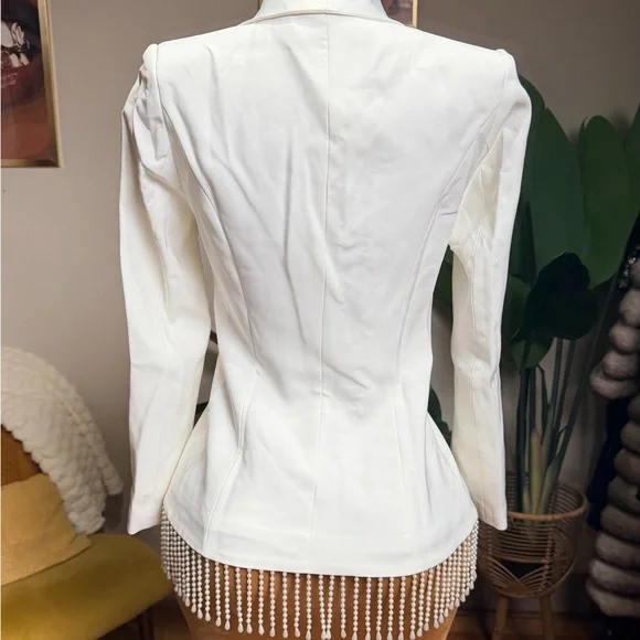 Fashion Nova White Blazer with Fringe Detail - Picture 3 of 4